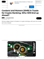 Cardano and Monero (XMR) in Tussle for Crypto Ranking, Who Will End up Ahead? - U.Today