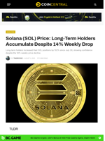 Solana (SOL) Price: Long-Term Holders Accumulate Despite 14% Weekly Drop - CoinCentral