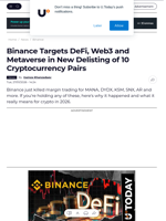 Binance Targets DeFi, Web3 and Metaverse in New Delisting of 10 Cryptocurrency Pairs - U.Today