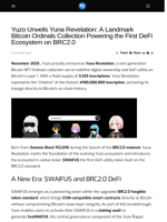 Yuzo Unveils Yuna Revelation: A Landmark Bitcoin Ordinals Collection Powering the First DeFi Ecosystem on BRC2.0 - Visionary Financial