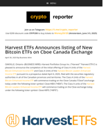 Harvest ETFs Announces listing of New Bitcoin ETFs on Cboe Canada Exchange