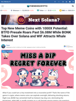 Top New Meme Coins with 1000X Potential: BTFD Presale Roars Past $6.08M While BONK Takes Over Solana and WIF Attracts Whale Interest - TheNewsCrypto
