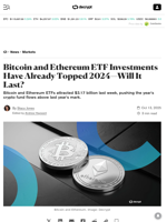 Bitcoin and Ethereum ETF Investments Have Already Topped 2024—Will It Last? - Decrypt