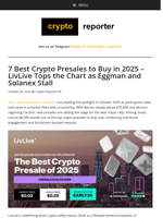 7 Best Crypto Presales to Buy in 2025 – LivLive Tops the Chart as Eggman and Solanex Stall