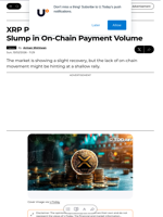 XRP Price Gains 19% Despite 70% Slump in On-Chain Payment Volume - U.Today