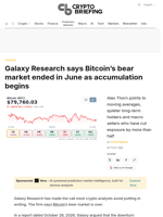 Galaxy Research says Bitcoin's bear market ended in June as accumulation begins