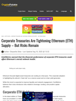 Corporate Treasuries Are Tightening Ethereum (ETH) Supply - But Risks Remain