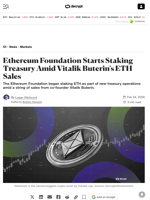 Ethereum Foundation Starts Staking Treasury Amid Vitalik Buterin's ETH Sales - Decrypt