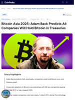 Bitcoin Asia: Adam Back Predicts Companies May Eventually Hold Bitcoin in Treasuries
