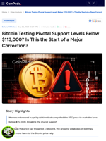 Bitcoin Testing Pivotal Support Levels Below $113,000? Is This the Start of a Major Correction?