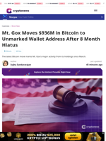 Mt. Gox Moves $936M in Bitcoin to Unmarked Wallet Address