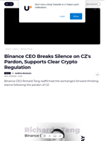 Binance CEO Breaks Silence on CZ's Pardon, Supports Clear Crypto Regulation - U.Today