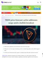 TRON price forecast: active addresses surge amid a bullish breakout