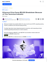 Ethereum Price Risks $3,000 Dip Because of This Indicator