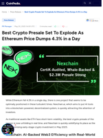 Best Crypto Presale Set To Explode As Ethereum Price Dumps 4.3% in a Day