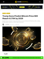 Trump Sons Predict Bitcoin Price Will Reach $170K by 2026 - CoinCentral