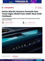 Aston Martin Aramco Formula One Team Signs Multi-Year USDC Deal with Coinbase | Coinspeaker