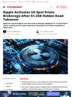Ripple Activates US Spot Prime Brokerage After $1.25B Hidden Road Takeover - Coinspeaker