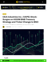 CEA Industries Inc. (VAPE) Stock: Surges on $500M BNB Treasury Strategy and Ticker Change to BNC