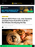 Bitcoin (BTC) Price: U.S.-Iran Tensions and Rate Fears Push BTC to $77K — But Whales Are Buying the Dip - CoinCentral
