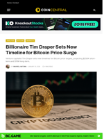 Billionaire Tim Draper Sets New Timeline for Bitcoin Price Surge - CoinCentral