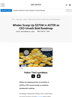 Whales Scoop Up $270M in ASTER as CEO Unveils Bold Roadmap