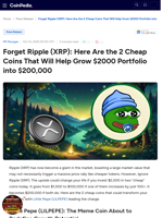 Forget Ripple (XRP): Here Are the 2 Cheap Coins That Will Help Grow $2000 Portfolio into $200,000