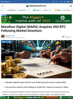 Marathon Digital (MARA) Acquires 400 BTC Following Market Downturn - TheNewsCrypto