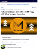 Metaplanet Boosts Global Bitcoin Strategy with U.S. and Japan Expansion