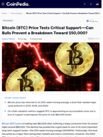 Bitcoin (BTC) Price Tests Critical Support—Can Bulls Prevent a Breakdown Toward $50,000?