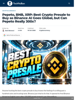 Pepeto, BNB, XRP: Best Crypto Presale to Buy as Binance AI Goes Global, but Can Pepeto Really 300x? - TechBullion