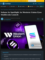Solana In Spotlight As Western Union Eyes Stablecoin Launch