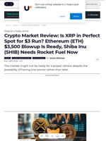 Crypto Market Review: Is XRP in Perfect Spot for $3 Run? Ethereum (ETH) $3,500 Blowup Is Ready, Shiba Inu (SHIB) Needs Rocket Fuel Now - U.Today