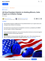 US Vice President Holds Bitcoin, Calls Crypto an Inflation Hedge