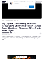 Big Day for XRP Coming, Shiba Inu (SHIB) Gains Utility in $2 Trillion Market, Scam Alert from Binance’s CZ — Crypto News Digest - U.Today