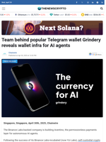 Team behind popular Telegram wallet Grindery reveals wallet infra for AI agents - TheNewsCrypto