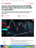 Solana Real World Assets Hit $500M All-Time High: Will SOL Price Hit $300 in September? - Coinspeaker