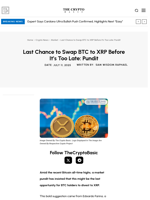 Last Chance to Swap BTC to XRP Before It’s Too Late: Pundit