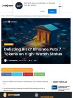 Delisting Risk? Binance Puts 7 Tokens on High-Watch Status | Live Bitcoin News