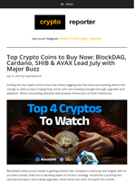 Top Crypto Coins to Buy Now: BlockDAG, Cardano, SHIB & AVAX