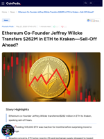 Ethereum Co-Founder Jeffrey Wilcke Transfers $262M in ETH to Kraken—Sell-Off Ahead?