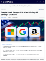 Google Stock Plunges 11% After Missing Q3 Earnings Estimates