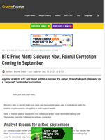 BTC Price Alert: Sideways Now, Painful Correction Coming in September