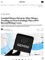 Gemini Shares Drop in After-Hours Trading as First Earnings Since IPO Reveal Rising Costs - Decrypt