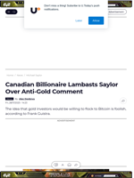 Canadian Billionaire Lambasts Saylor Over Anti-Gold Comment - U.Today