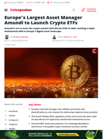 Europe’s Largest Asset Manager Amundi to Launch Crypto ETFs - Coinspeaker