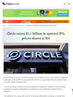 Circle raises $1.1 billion in upsized IPO, prices shares at $31 - CoinJournal