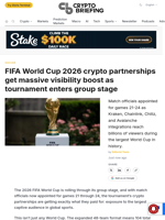 FIFA World Cup 2026 crypto partnerships get massive visibility boost as tournament enters group stage