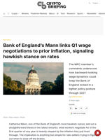 Bank of England's Mann links Q1 wage negotiations to prior inflation, signaling hawkish stance on rates