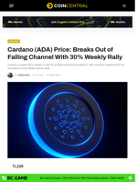 Cardano (ADA) Price: Breaks Out of Falling Channel With 30% Weekly Rally - CoinCentral